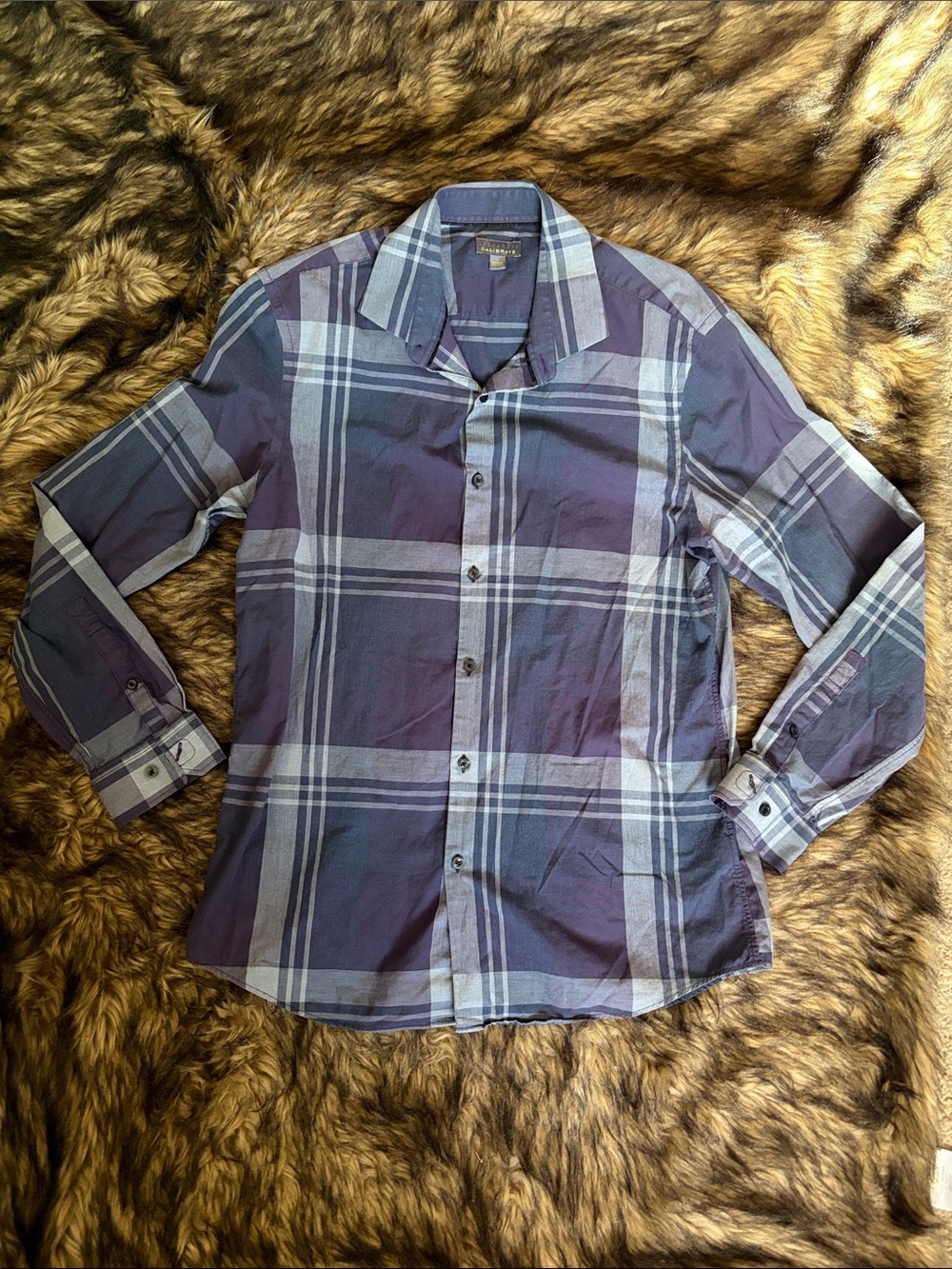 Calibrate Men's Blue/Purple Plaid Long-Sleeve Button-Down Shirt Size Large